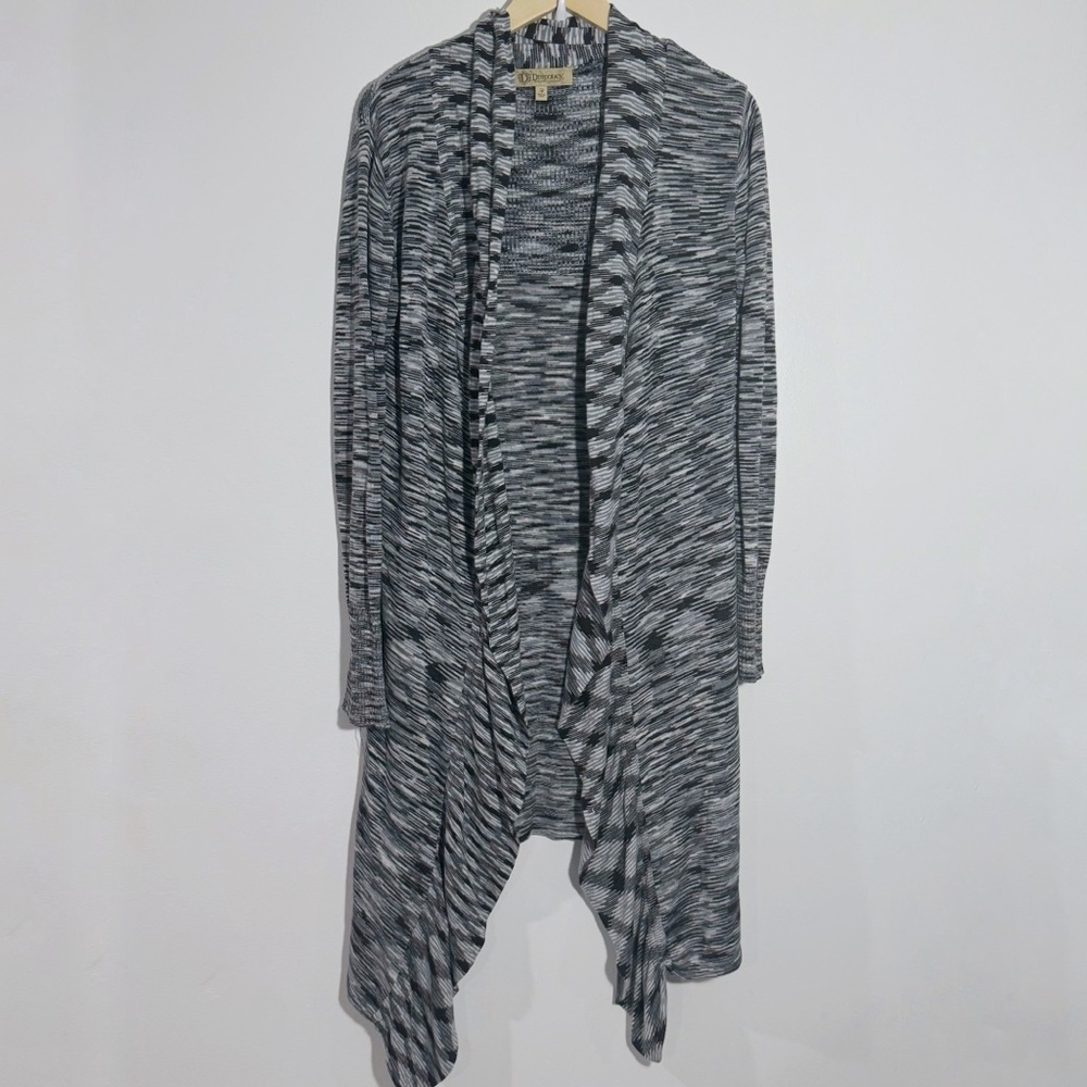 Democracy‎ Open Front Asymmetrical Long Knit Cardigan Black/Gray Medium Boho